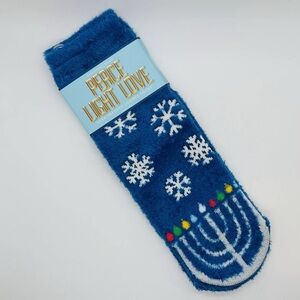 Bath & Body Works HAPPY HANUKKAH Menorah Blue Shea-Infused Cozy Lounge Socks